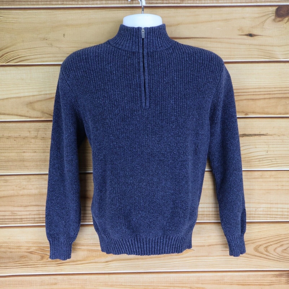 IZOD 1/4 Zip Pullover Sweater Mens S Dark Blue Ribbed Long Sleeve High Neck WARM